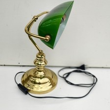 Lampada Banchiere da Scrivania Tavolo Ottone Verde H 36 Vintage 
