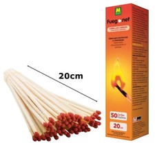 SET 50 FIAMMIFERI LUNGHI 200 mm IN LEGNO PER CAMINO BARBECUE STUFE...