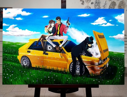 Dipinto acrilico tela lupin - su,
