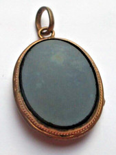 Ancien porte photo plaqué or pendentif Napoléon III onyx noir bijou vintage 2557