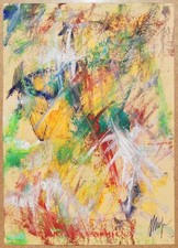 SALVATORE MAGAZZINI: "Informale", Olio  su cartoncino - Firmato con Autentica.