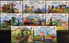 ANTIGUA BARBUDA 1989 1283-90 Cartoni Animati Disney FRANCOBOLLO MONDIALE EXPO 89 Locomotive **