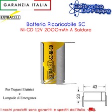 BATTERIA RICARICABILE NI-CD 1/2 TORCIA 1,2V 2000mA CON LAMELLE