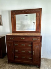 Antico Comò Cassettone con Specchiera e Piano in Marmo