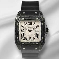 Cartier Santos 100 XL 38mm Uomo Ghiacciato 3ct Diamanti Bianco Romano Ref 2656