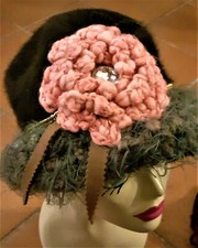 Cappello cloche vintage uncinetto fiori crochet 