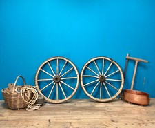 COPPIA DI RUOTE DI CARRO IN LEGNO CALESSE CARROZZA FINE 800 RAGGI CARRETTO MOZZO