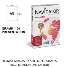 1 RISMA DA 500 FG. F.TO A5 14,85X21 CM 100 GR NAVIGATOR PRESENTATION