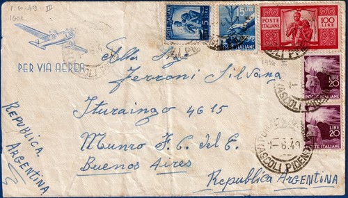 1949 lettera via aerea - lettera, per