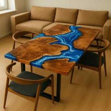 Tavolo fiume epossidico blu -