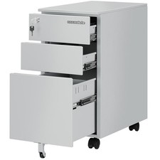 Cassettiera per Scrivania Ufficio Mobiletto per Documenti Chiusura 4Ruote Metall