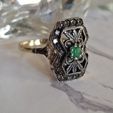 ANELLO SMERALDO ARGENTO 925 BRUNITO PLACCATO ORO GIALLO 18 KT  MISURA 23