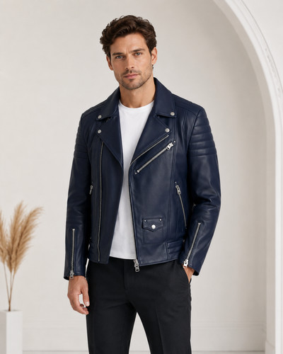 Giacca motociclista uomo blu - motociclista,