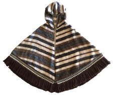 poncho vintage effetto pelliccia con frange e cappuccio sartoriale