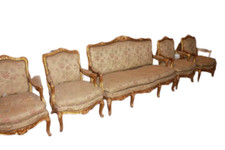 Salotto Francese 1 Divano e 2 Poltrone Stile Luigi XV in Legno Dorato Foglia Oro