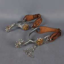 Coppia Di Speroni Custer Metallo Cromato Con Cavalli Collezione Vintage XX Sec.