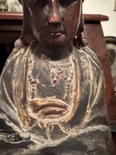 Antica Statua Guangyn Policroma  In Legno Orientale Cina XIX 