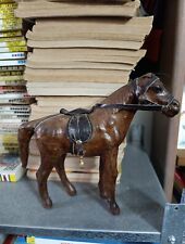 Statua Cavallo Vintage Lavorata Con Briglie E Pelle - Made India Da Collezione 