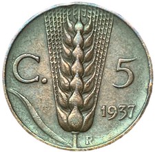 5 CENTESIMI 1937 - SPIGA -