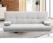 DIVANO LETTO 3 POSTI RECLINABILE ECOPELLE BIANCO DOPPIO CUSCINI SOFA' SALOTTO IT