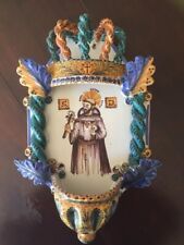 🔴  San Domenico rara acquasantiera in ceramica Vincenzo Del Monaco Grottaglie