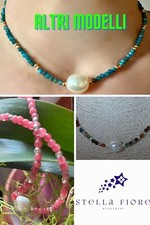 Collana donna con perla in conchiglia e vere pietre dure di Apatite-agata-giada