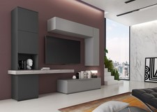 Parete attrezzata mobile soggiorno TV con modulo sospeso ante e ripiani grigio