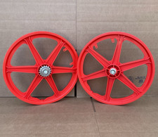 Set Ruote Mag 20" Bicicletta Plastica ROSSO Anteriore Posteriore GT Dyno Old School Cerchi BMX
