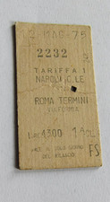 Biglietto FS Treno su cartoncino 1975 Napoli Roma 1a classe