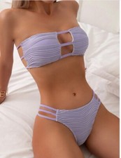 Costume da bagno bikini a fascia tinta unita lilla viola M