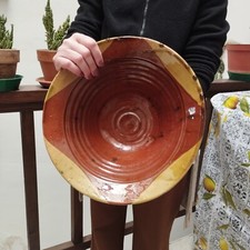 ANTICO LEMMO PUGLIESE IN TERRACOTTA SMALTATA VASO LAVATOIO VASSOIO PRIMI DEL 900