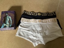 VERSACE GRECA MEDUSA BORDER 2 PEZZI BOXER BAULI BN TAGLIA 4 MEDIUM BLU NAVY BIANCO
