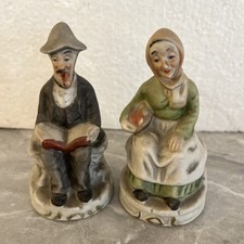 Coppia Anziani Uomo Donna Statuetta Statuina Piccola Statua in Ceramica Vintage