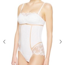 Nuovo La Perla Zephyra Bustino Body Imbottito Pizzo Reggiseno Bianco 36 Un It 3