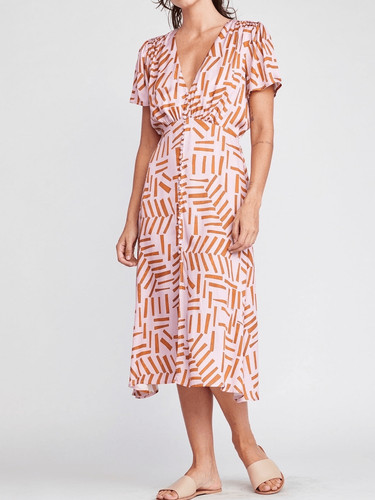 Abito midi rosa scollo - , a