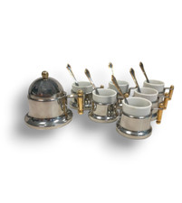 Set di 6 Tazze da Caffè Espresso con 6 Cucchiaini e Zuccheriera Vintage Anni '80