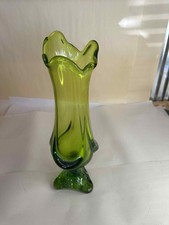 Viking Glass Swung Green Three Toe Tripod Vase Green 