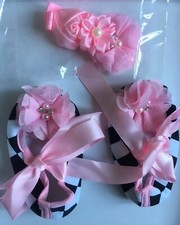 Set Fascia Capelli E Scarpine Bambina 6-12 Mesi Eleganti Battesimo Cerimonia 