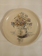 PIATTO CERAMICA GROTTAGLIE 31,5 CM ANNI '70 DECORATIVO VASO FIORI BROCCA FIRMATO