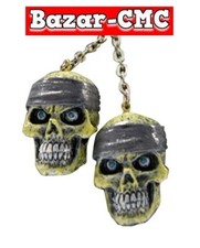 CIONDOLO DOPPIO TESCHIO bandana catena catenina 20cm gotico poli-resina Harley