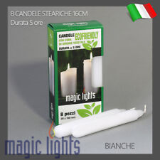 CANDELE BIANCHE 8PZ CANDELA STEARICA INODORE BIANCA CERA VEGETALE 16CM 5 ORE