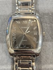 Raro OROLOGIO UOMO TERNER batteria nuova quadrante RETTANGOLARE cinturino argento - bello! Funziona!