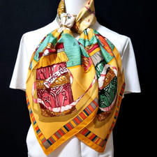 RARA SCIARPA DI SETA VINTAGE HERMES "Prieres Au Vent" Carre 90 duty-free US