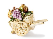 Statuetta Carretto con Frutti Frutta in Porcellana Statuina Uva Limone Fico