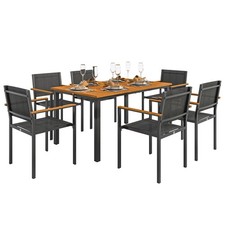 Outsunny Set da Esterno con Tavolo da Pranzo e 6 Sedie Impilabili Teak