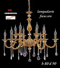 LAMPADARIO 12 LUCI FOCUS OTTONE + CRISTALLO SOSPENSIONE ARTIGIANALE ORO FRANCESE