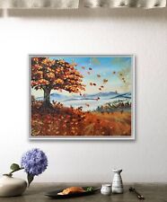 Quadro, Arte Moderna, Dipinto Originale, Panorama Montagna, Albero  Autunno