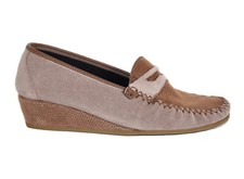 Scarpa italiana mocassino pelle scamosciata zeppetta DONNA tortora 452 numero 34