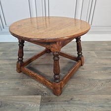 Tavolino rotondo vintage - rovere massello gambe tornite rustico country caffè antico