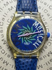 Originale SWATCH Musicall TONE IN BLUE (SLK100)-allarme/OTTIME CONDIZIONI/pelle/blu!